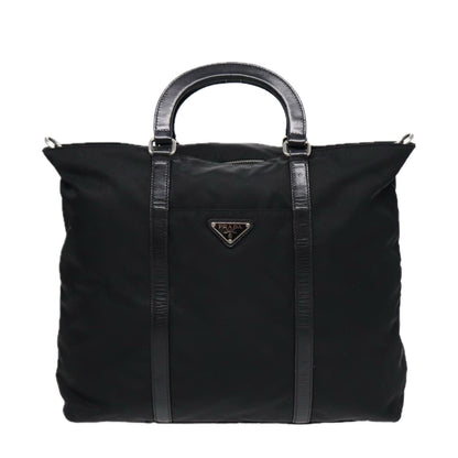 PRADA Hand Bag Nylon 2way Black Silver Auth 89129