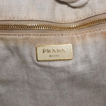 PRADA Canapa GM Hand Bag Canvas Gray Gold Auth 89131