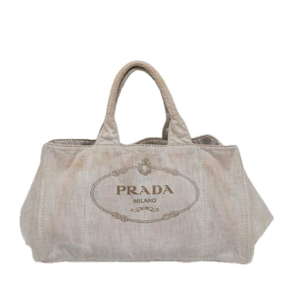 PRADA Canapa GM Hand Bag Canvas Gray Gold Auth 89131