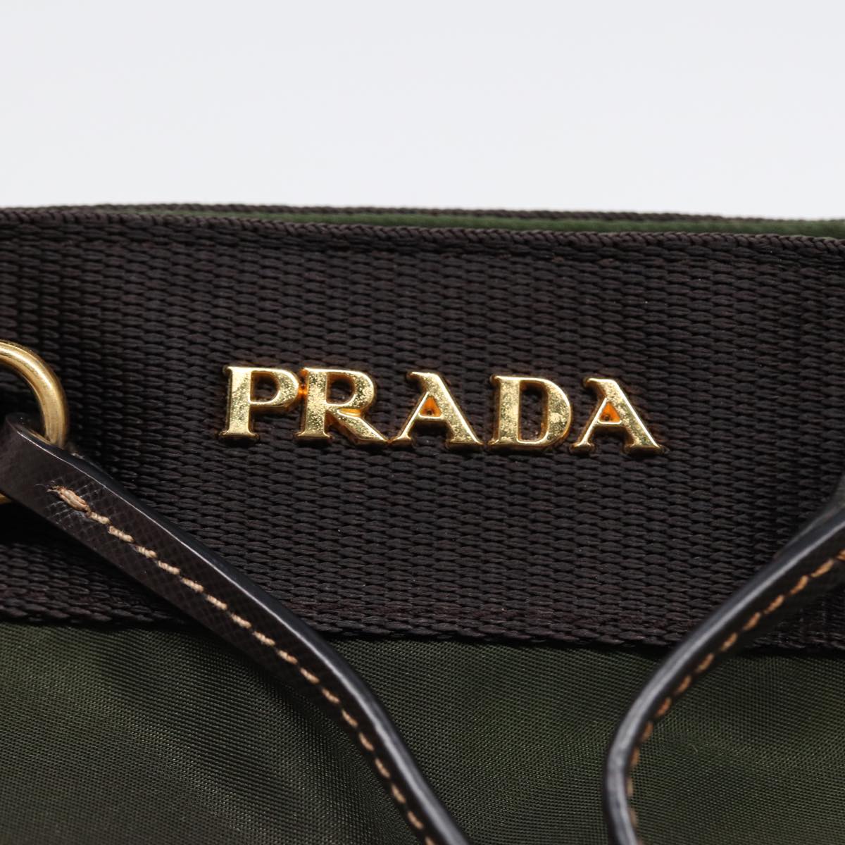 PRADA Hand Bag Nylon 2way Khaki Gold Auth 89132