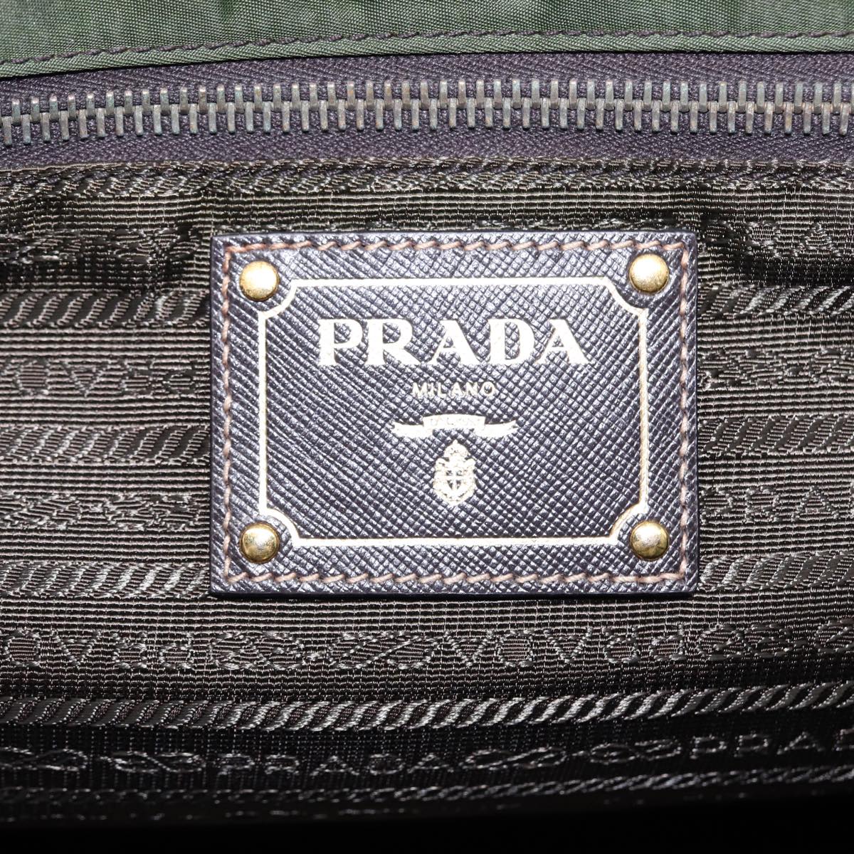 PRADA Hand Bag Nylon 2way Khaki Gold Auth 89132