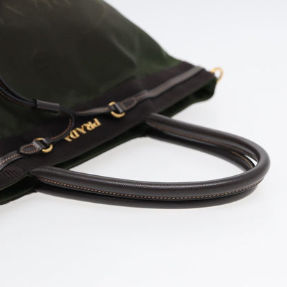 PRADA Hand Bag Nylon 2way Khaki Gold Auth 89132