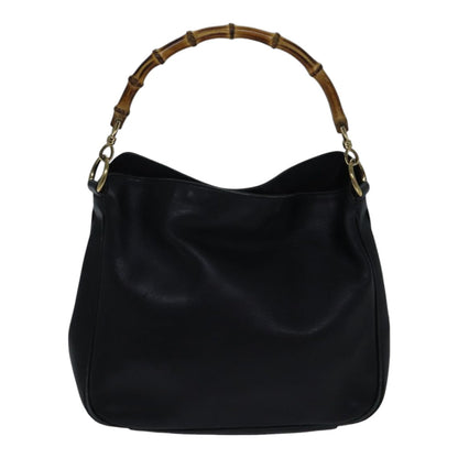GUCCI Bamboo Shoulder Bag Leather 2way Black Gold 001 1638 2058 Auth 89140