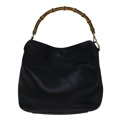 GUCCI Bamboo Shoulder Bag Leather 2way Black Gold 001 1638 2058 Auth 89140