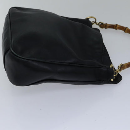 GUCCI Bamboo Shoulder Bag Leather 2way Black Gold 001 1638 2058 Auth 89140