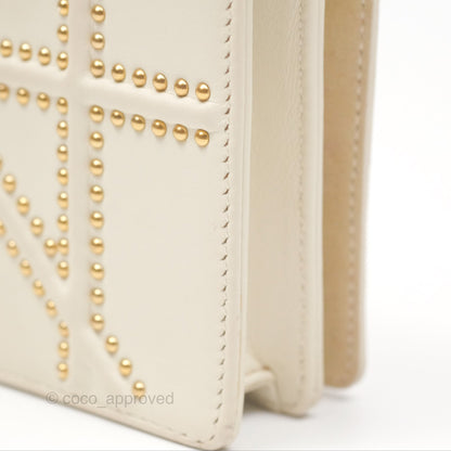 Christian Dior Diorama Wallet on Chain in White Calfskin Studded Gold