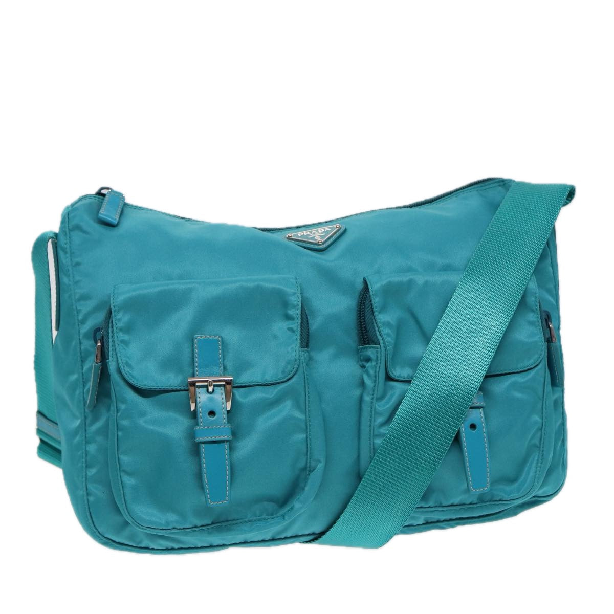 PRADA Shoulder Bag Nylon Turquoise Blue Auth 89320