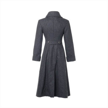 Chanel Coconut Button Wool  Silk Long Coat 34  Grey P59015 Strip