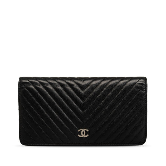 Chanel Chevron Cocomark V titch Long Wallet Black Silver   CHANEL