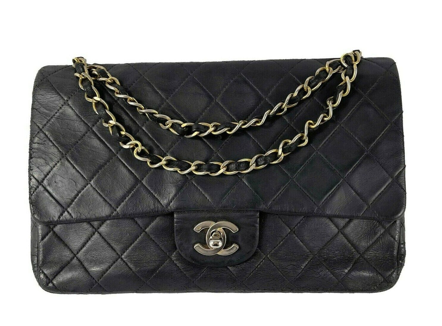 CHANEL- Vintage Medium Classic Double New - Black Shoulder Bag / Crossbody