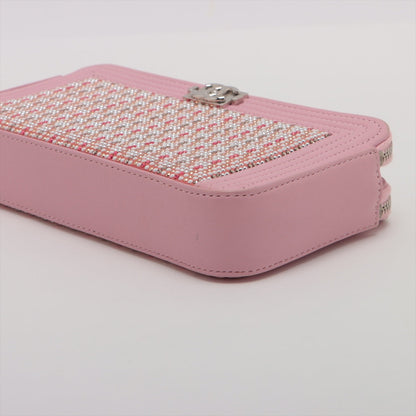 Chanel Boy Chanel Leather X Line Stone Chain Wallet Pink Silver G  23rd