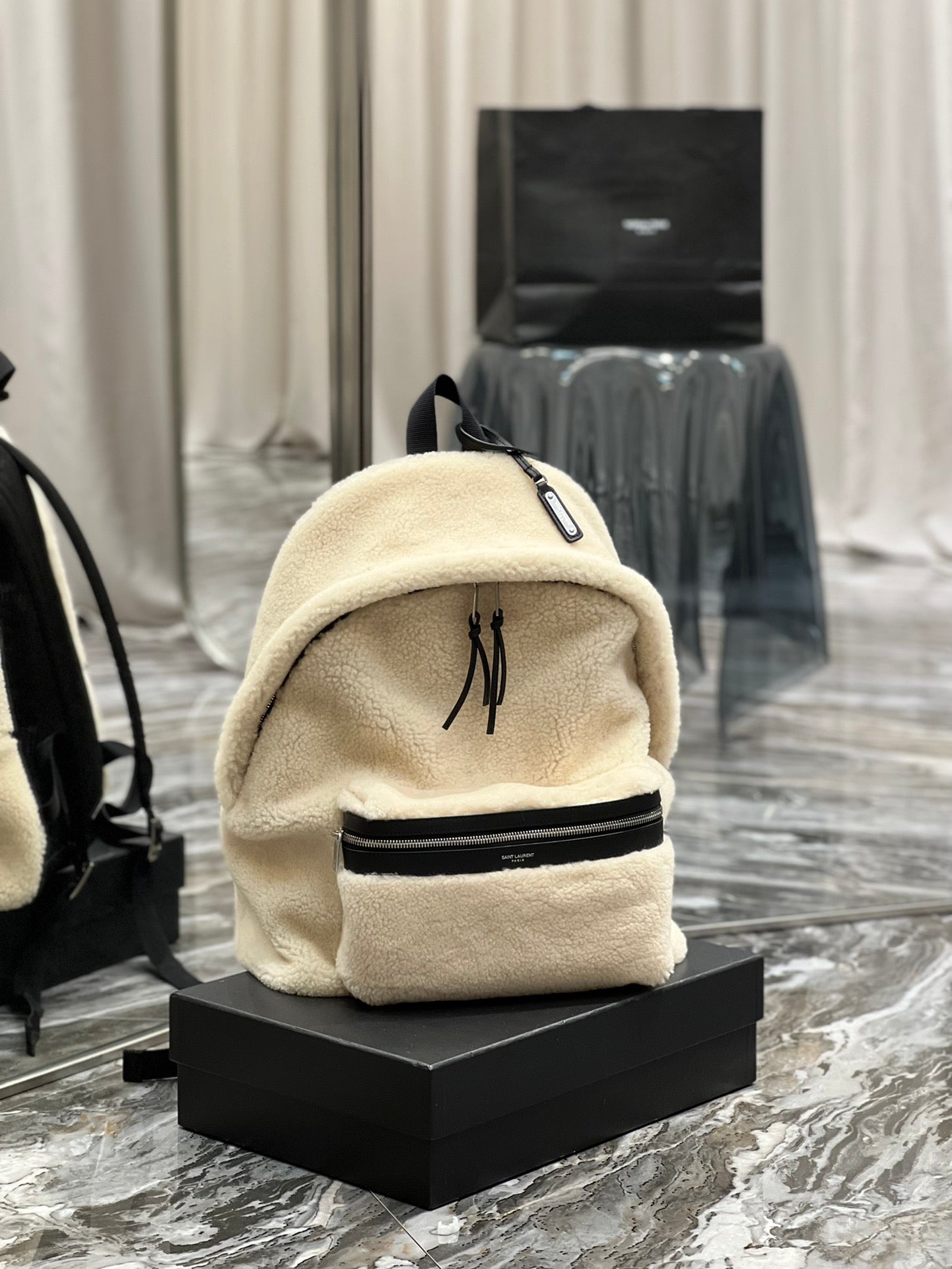 Yves Saint Laurent Fleece Backpack Beige