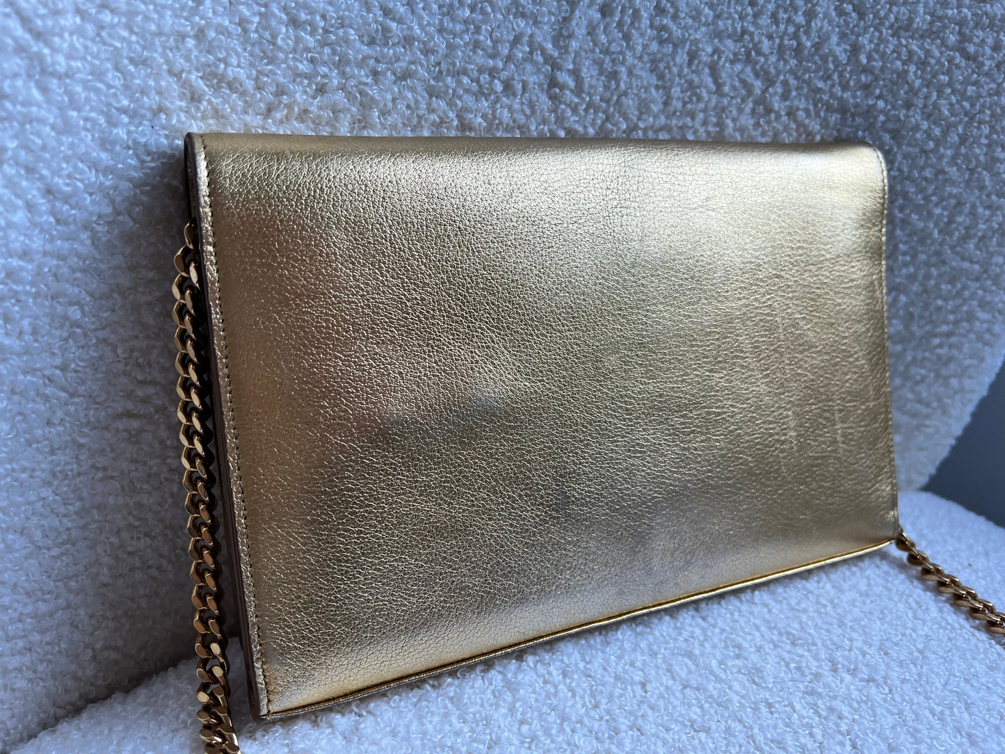 Yves Saint Laurent (YSL) Gold Chain Wallet with Gold Hardware