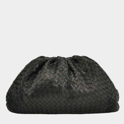 Bottega Veneta Pouch Large Intrecciato Black Calfskin Leather Clutch
