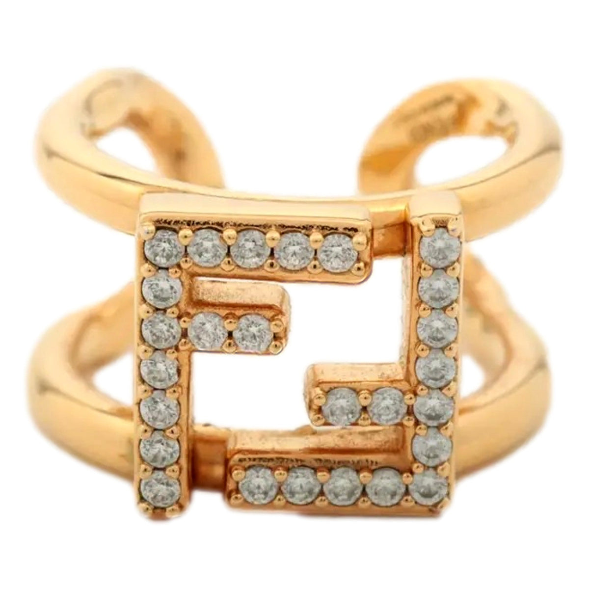 Fendi FF Anello Gold and Crystal Embellished Ring Small