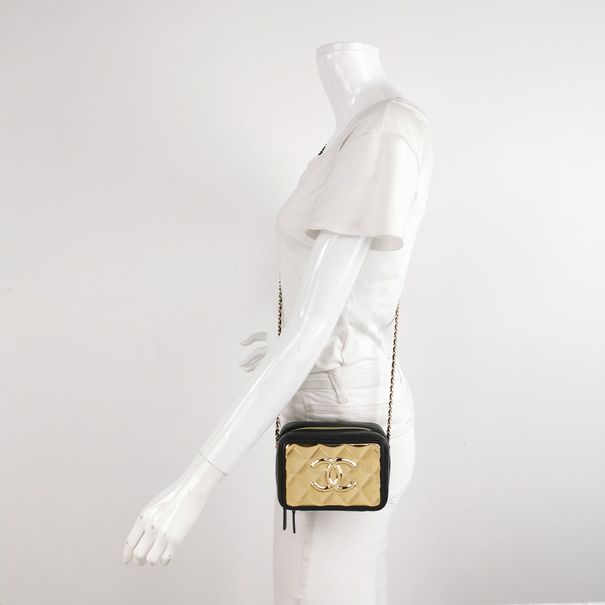 Chanel Vanity Case Mini Black Quilted Lambskin Golden Plate 2021