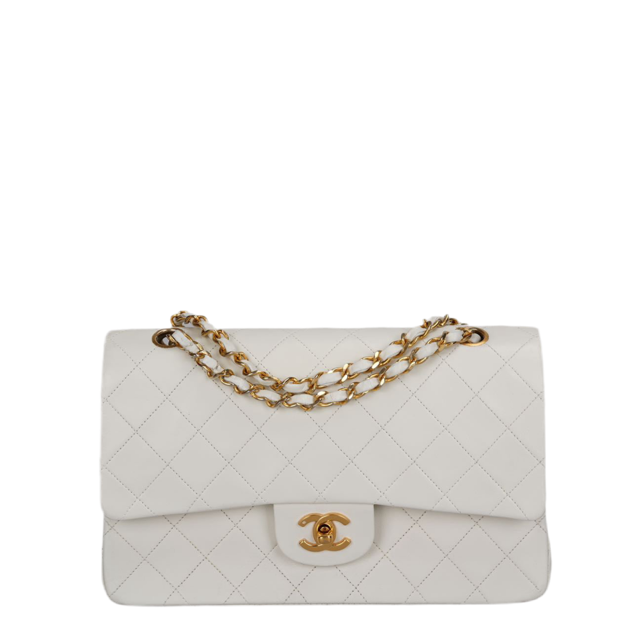 Chanel Vintage Small Timeless Classic Double Flap Bag in White Quilted Leather