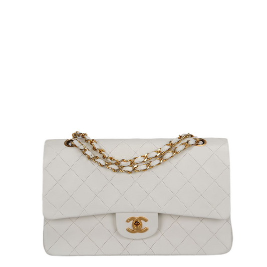 Chanel Vintage Small Timeless Classic Double Flap Bag in White Quilted Leather