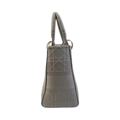 Lady D-Lite Medium Canvas Embroidered Cannage Grey GHW