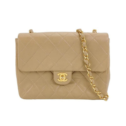 Chanel Vintage Classic Flap Mini Square Beige Lambskin 24k Gold HW, 1989-1991