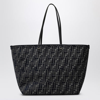 Fendi Shopper Bag Roll Large In Dark Blue Ff Chenille Women
