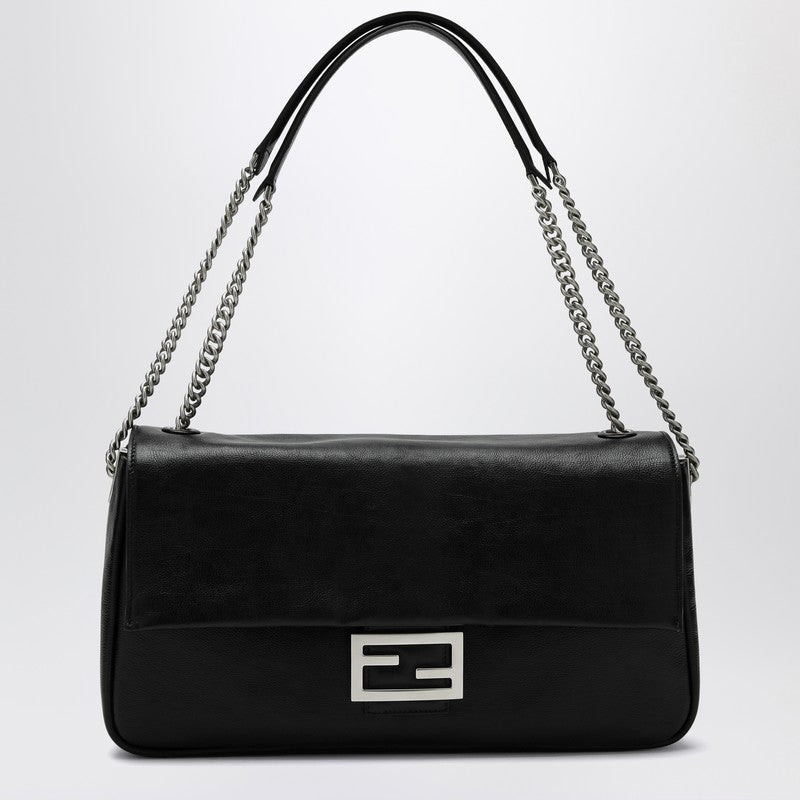 Fendi Black Leather Chain Large Baguette Women