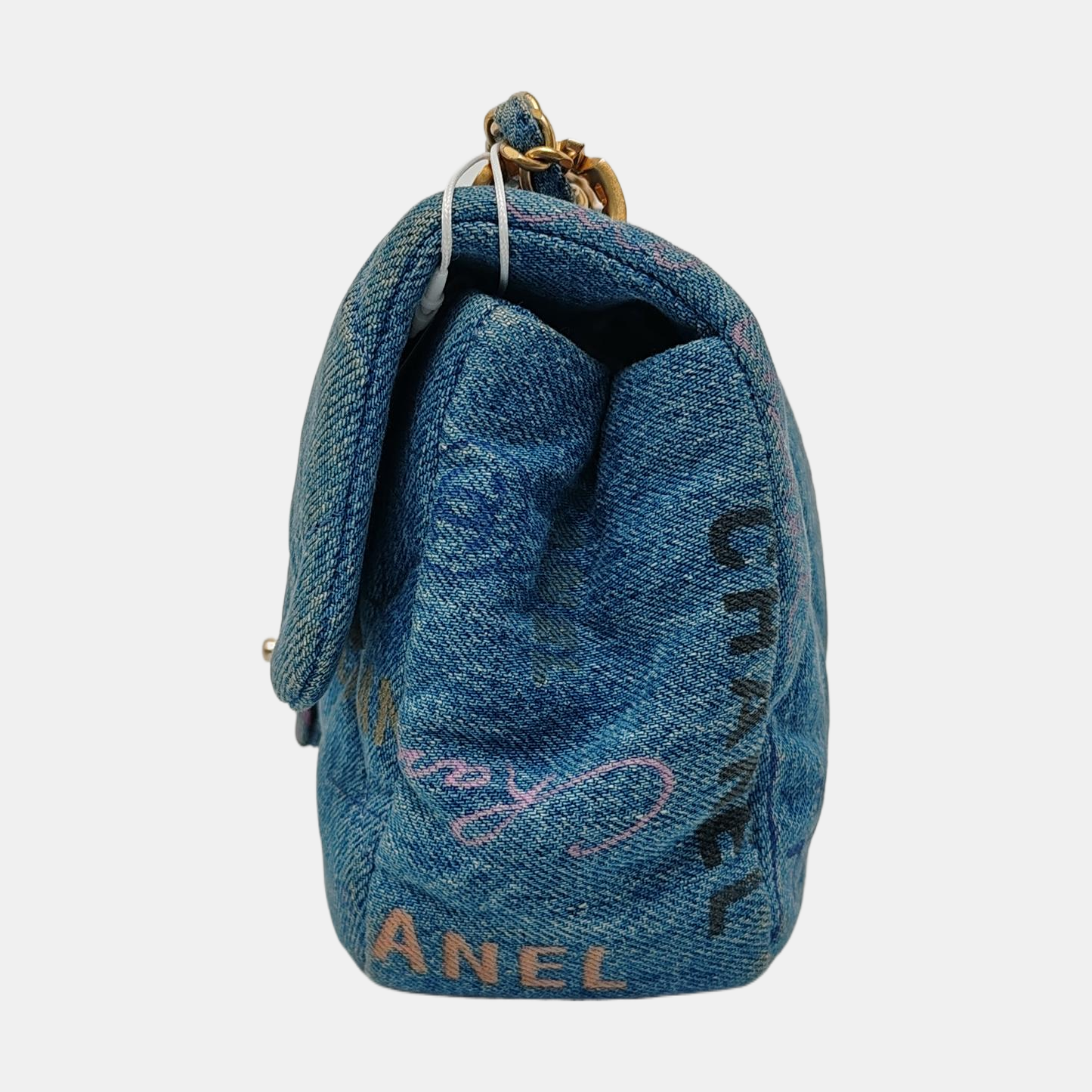 Chanel Classic Flap Mini Rectangular Blue Denim Jeans Gold Hardware Microchip