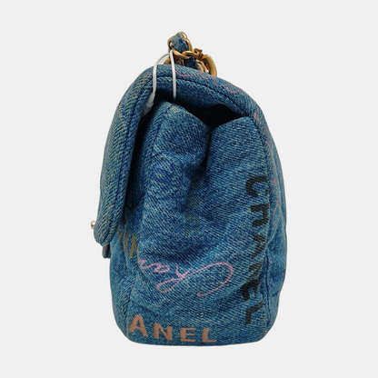 Chanel Classic Flap Mini Rectangular Blue Denim Jeans Gold Hardware Microchip