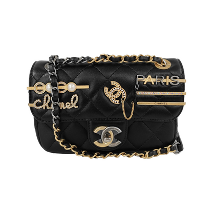 Chanel Coco Clips Super/Extra Mini Flap Bag Black Lambskin Gold Hardware