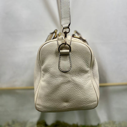 GUCCI Boston Medium White Calfskin Vintage Web Two Way Satchel Bag