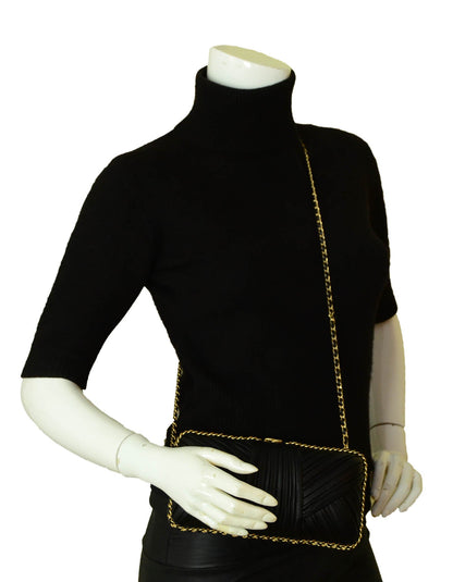 Chanel Black Pleated Chain Around Clutch Bag w/ Crossbody Strap