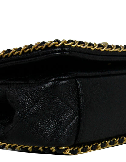 Chanel 2022 Black Caviar Quilted Chain Around Mini Flap Bag