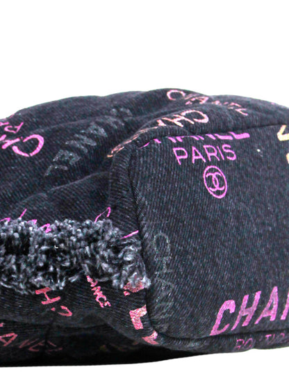Chanel Black Denim Logo Quilted Mood Mini Bucket Crossbody Bag