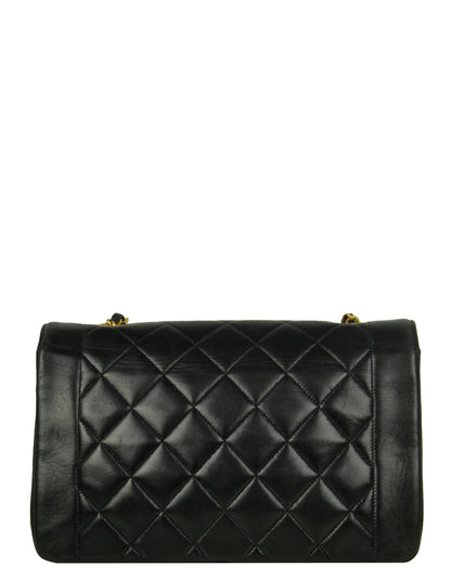 Chanel Black Lambskin Leather Quilted Medium Single Flap Diana Bag