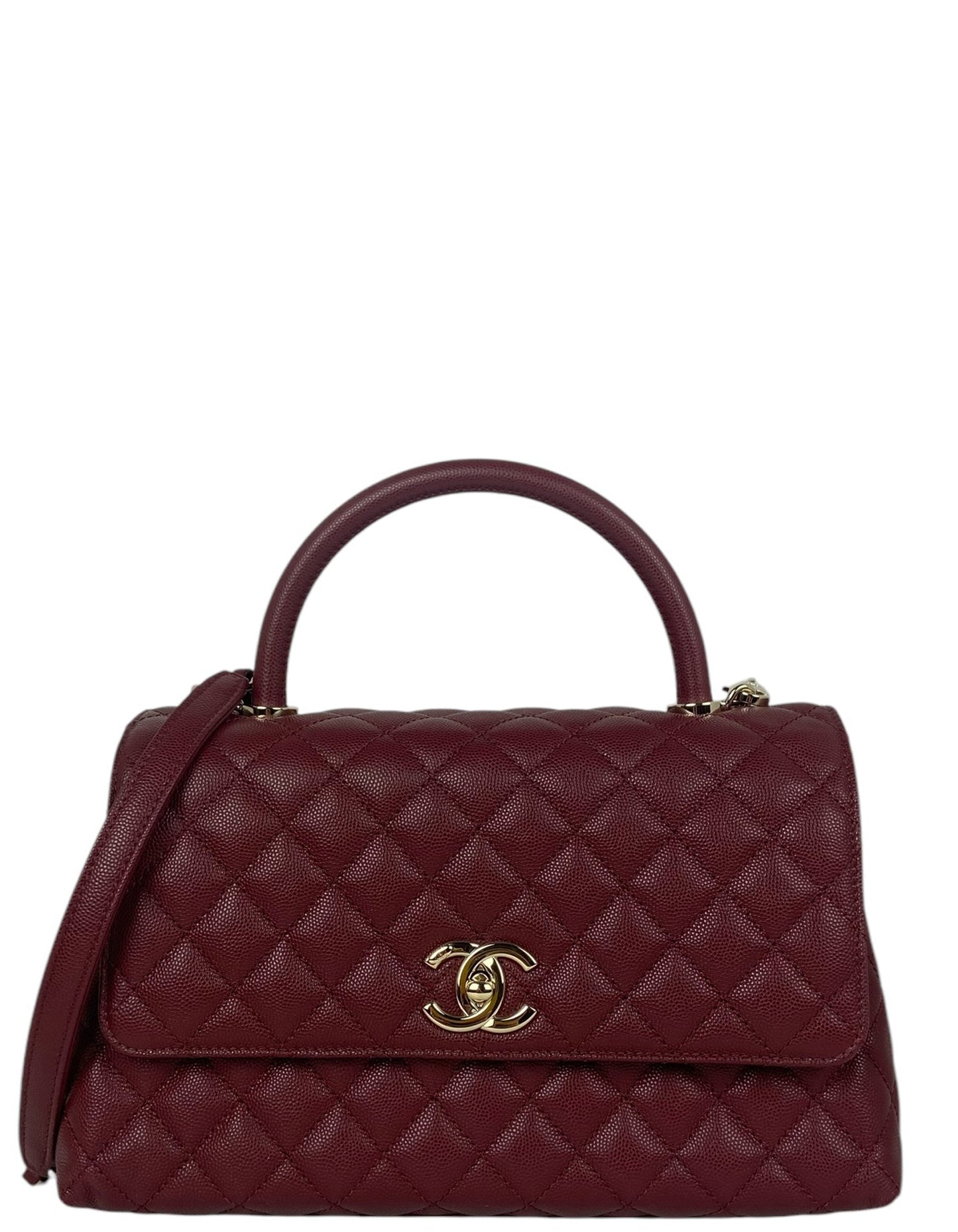 Chanel Burgundy Caviar Small Coco Handle Flap Bag