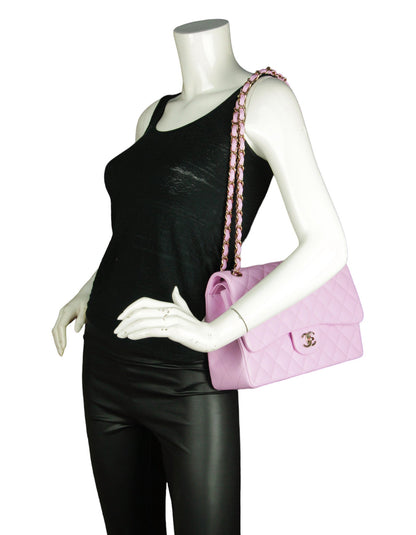 Chanel Lilac Caviar Leather Quilted Classic Double Flap Jumbo Bag
