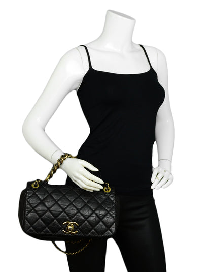 Chanel Black Calfskin Quilted Leather Medium Paris-Bombay Pondichery Flap Bag