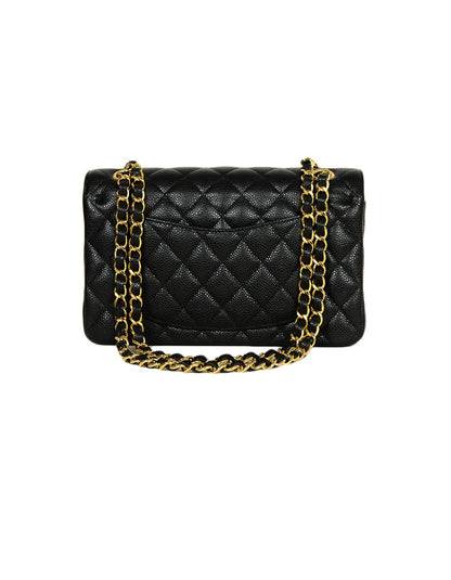 Chanel Black Quilted Caviar Leather 9" Small Double Flap Classic Bag GHW