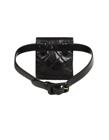 Chanel '90s Black Lambskin Quilted Belt Bag sz 75/30"