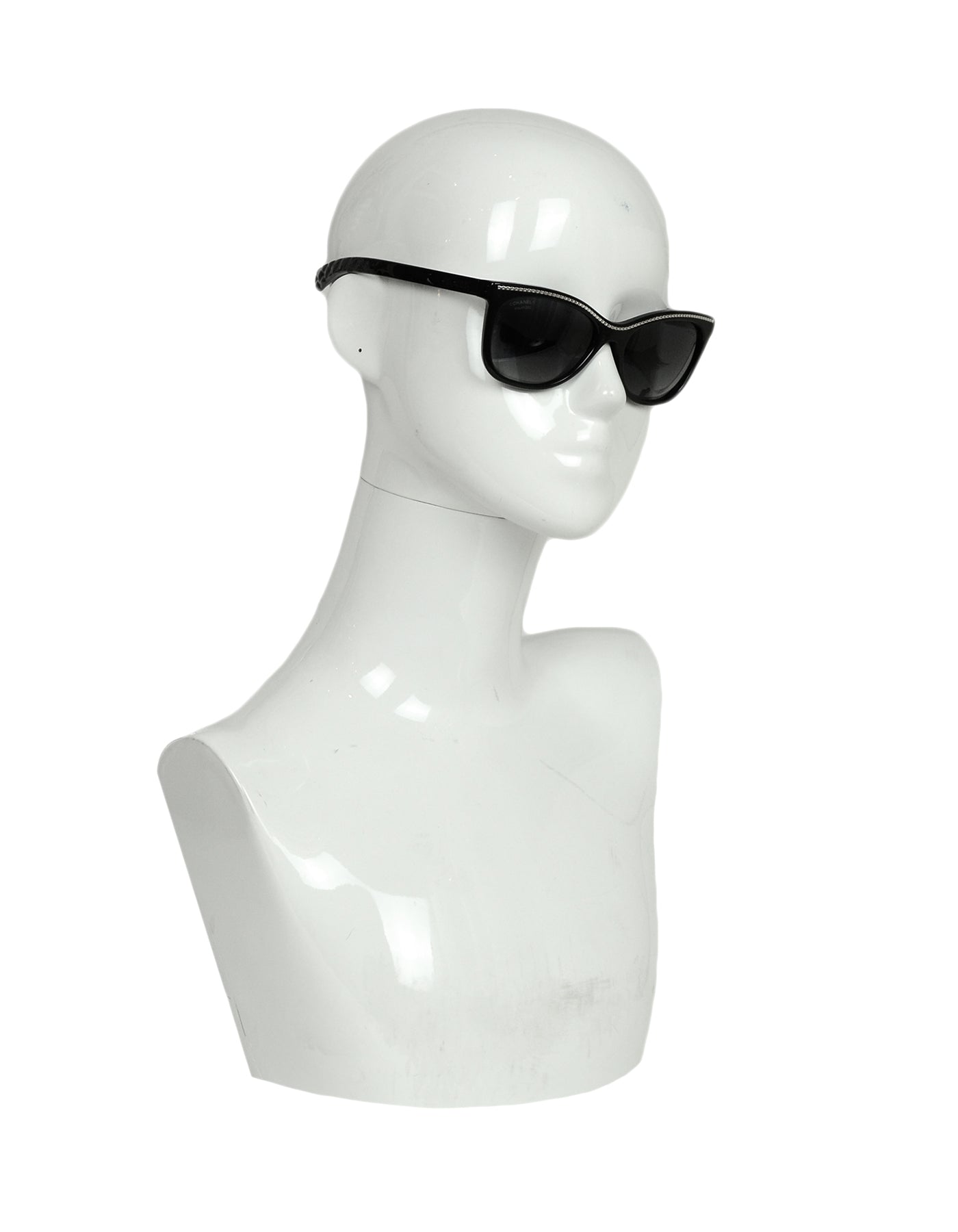 Chanel Black Acetate Polarized Sunglasses w/ Chain Inlay
