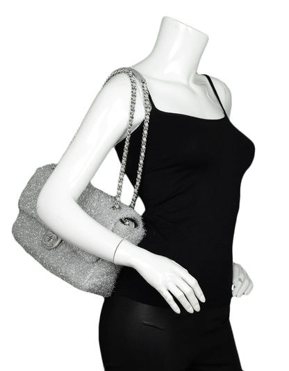 Chanel Silver Quilted Knit Pluto Glitter Large Flap Bag