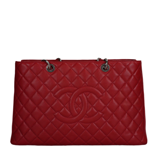 Chanel Large Grand Shopping Tote Red GST Bag in Caviar Leather with Silver Hardware XL size