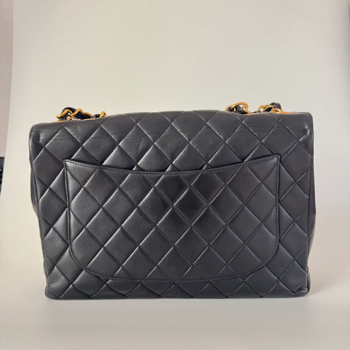 Chanel Vintage Classic Maxi Flap Black Lambskin Leather Giant CC 24 Gold Hardware