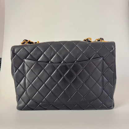 Chanel Vintage Classic Maxi Flap Black Lambskin Leather Giant CC 24 Gold Hardware