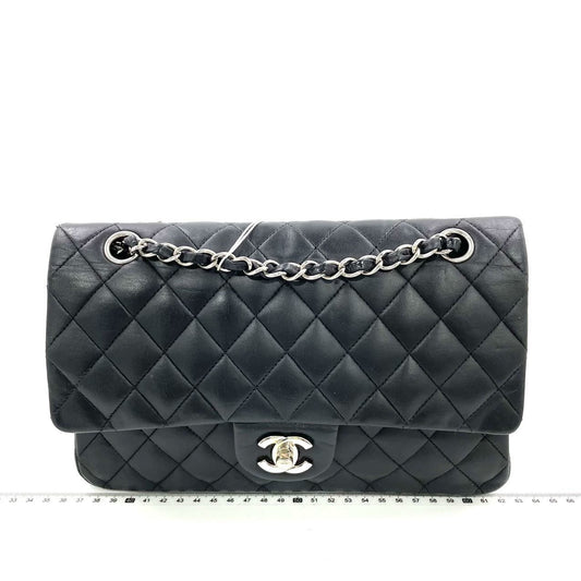 Chanel Timeless Classic Flap Medium Black Lambskin Leather Silver Hardware, 2009-2010