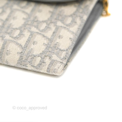 Dior Saddle Wallet On Chain Grey Oblique