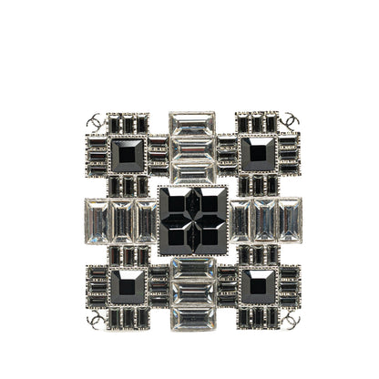 Silver Chanel Silver Plated  CC Crystal Square Brooch
