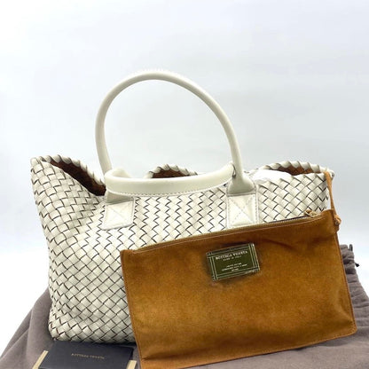 Bottega Veneta Cabat Tote Small/Medium Intreccio Cream White Leather and Suede Lining 32cm