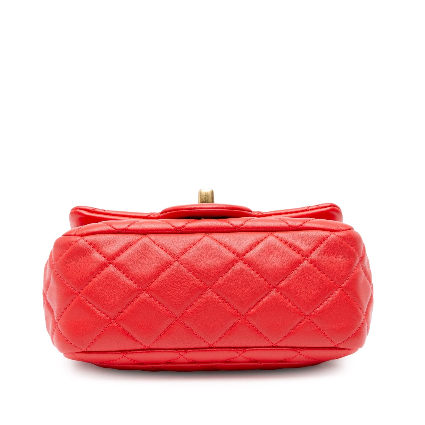 Red Chanel Mini Square Classic Lambskin Pearl Crush Flap Crossbody Bag