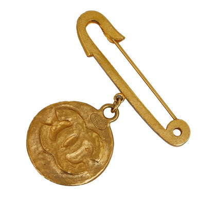 Chanel CC Coin Safety Pin Brooch Metal Brooch in Good condition